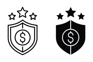 Shield with Stars and Dollar Coin Icons protection
