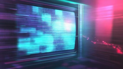 Retro tv screen displaying fast moving digital data with glitch effect - Powered by Adobe