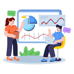 Conceptual flat design illustration of project discussion