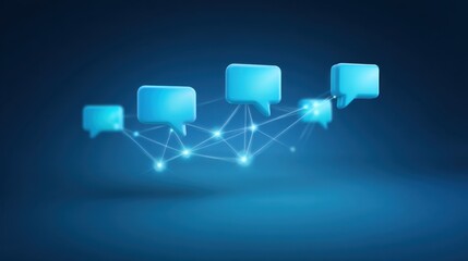 Modern digital communication concepts with blue chat bubbles connecting in a network against a dark background for technology and social media themes