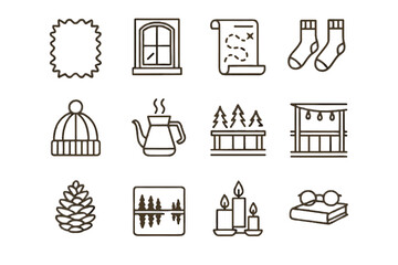 Fototapeta premium Forest scroll icon reading quiet icons book cabin deck fluffy window knitted