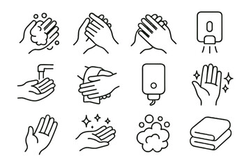 Wall neatly drying fingertip icon sparkle symbol interlock vector set handwashing icons
