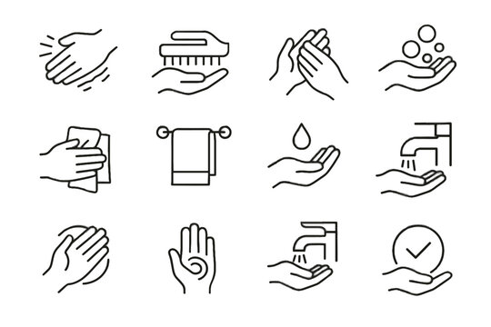 Motion clean care cloth rack vector hands handwash faucet icon icons rub