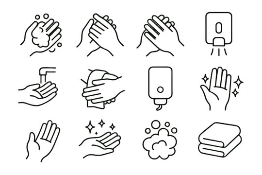 Wall neatly drying fingertip icon sparkle symbol interlock vector set handwashing icons
