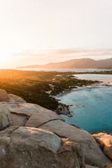 Scenic View Over Villasimius Beach and Coastline at Golden Hour, Sardinia, Italy