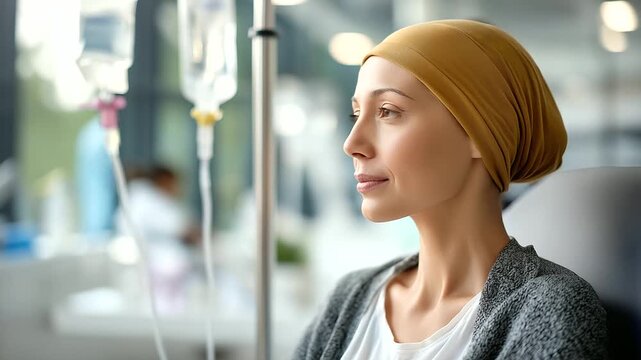 Faceless patient receiving chemotherapy in bright comfortable oncology center defocused treatment room background IV therapy in progress modern cancer care facility patient com
