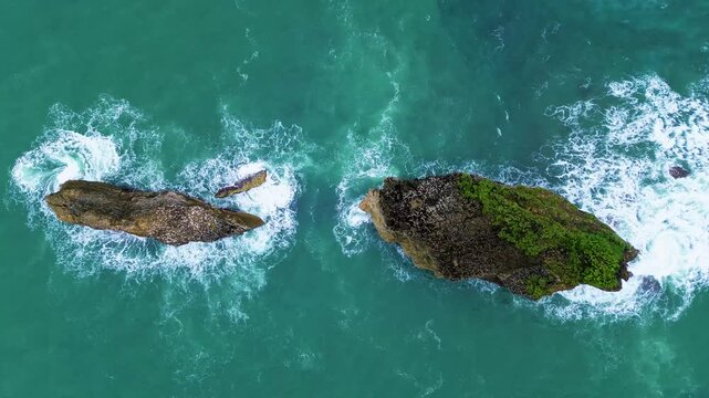 4K Aerial View of Ngliyep Beach on the Southern Java Coast, Malang, East Java