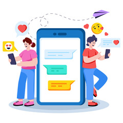 A unique design illustration of couple chatting online