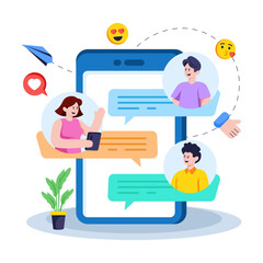 Editable design illustration of online forum discussion