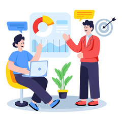 Conceptual flat design illustration of business discussion