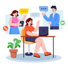 Modern design illustration of online team discussion