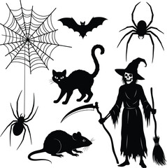 Halloween Witch Elements Spooky Silhouette Set