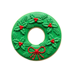 Beautiful christmas wreath cookie with holly and red berries