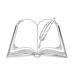 Open Book With Quill Pen and Decorative Corners