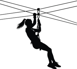 Zipline Woman Silhouette Vector
