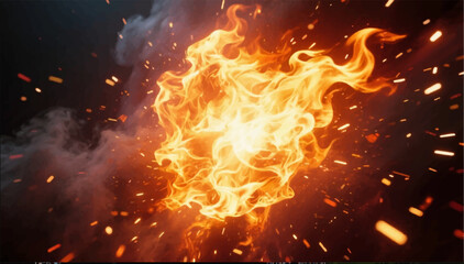 An illustration of a burning flash with detailed flames and sparks. Perfect for action posters, trailer titles, and game screensavers. Vector graphics. EPS_02. © Dzianis