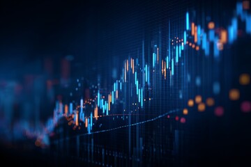 Digital stock market charts and graphs on dark blue abstract technology background