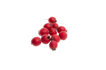 Hawthorn berries arranged artistically on a clean white background, showcasing their vibrant red color and unique texture, perfect for culinary or natural health concepts