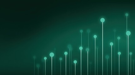 Abstract digital background with glowing circles and upward lines on green gradient, perfect for technology, finance, or growth themes and designs
