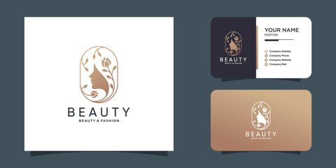 Fototapeta premium Beauty logo with face and flower concept Premium Vector