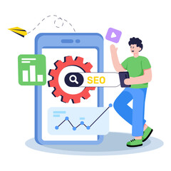 Conceptual flat design illustration of mobile seo