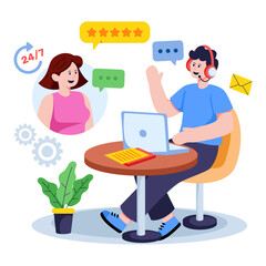 Conceptual flat design illustration of customer support