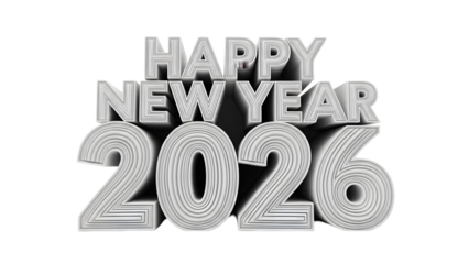 Happy new year 2026 text design isolated on transparent background