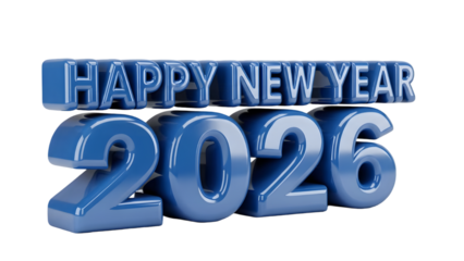 Happy new year 2026 text isolated on transparent background