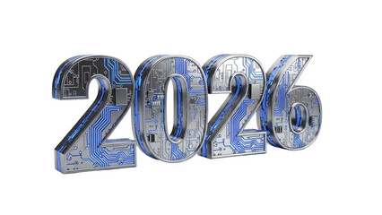Futuristic 2026 numbers isolated on transparent background