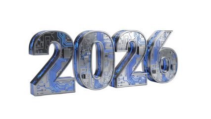Futuristic 2026 numbers isolated on transparent background