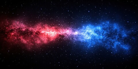 Fototapeta premium Red and blue cosmic galaxy with shimmering stars and nebula, vibrant starfield in deep space with glowing celestial patterns, night sky background, astronomy, science or technology concept