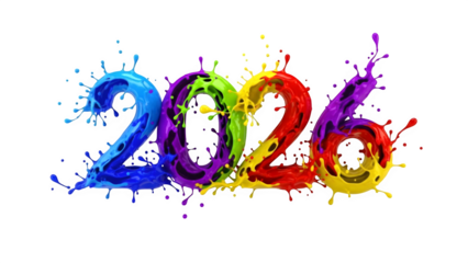 Colorful splatter numbers two zero two zero isolated on transparent background