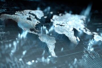 Holographic Projection of Global Economy Map in Futuristic Business Setting