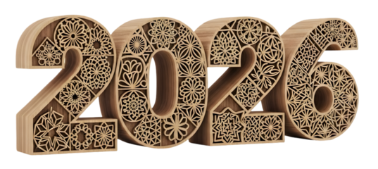 Golden 2026 numbers isolated on transparent background