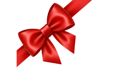 “Red Satin Gift Bow Corner isolated on transparent background png – Diagonal Ribbon Wrap Clipart PNG”
