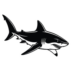 Illustration of a fearsome great white shark swimming in the ocean