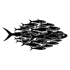 A large school of fish swimming together in a unified group