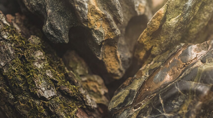 Obraz premium Whispers of the ancient forest floor stones and moss create a textural tapestry of earth