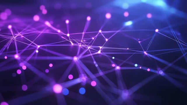 Digital network connections forming a purple light abstract structure