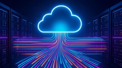 A vibrant digital depiction of cloud technology and data flow, representing connectivity and innovation in the tech world. - Powered by Adobe