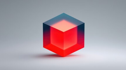 Fototapeta premium Abstract Cube in Gradient Red and Blue Color Scheme With Soft Glow on Gray Background for Modern and Artistic Use in Design Projects