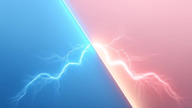 Blue and pink abstract background with glowing seam and electricity crackling across surface