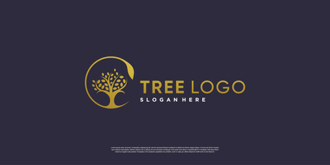 Naklejka premium Golden tree logo with creative abstract element style Premium Vector part 2