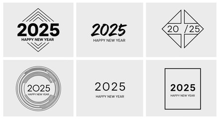 2025 Happy New Year design set, festive typography styles, modern celebration graphics, greeting card layout, flat vector illustration © Creative _design