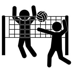 バレーボールをプレイする人物たちのシルエットイラスト