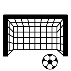 サッカーゴールとボールのシンプルなモノクロイラスト