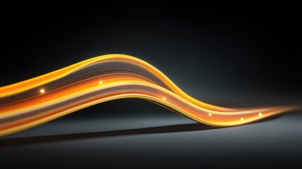 Abstract flowing light wave with vibrant orange and golden tones against a dark background, creating a sense of motion and energy in a digital art style.