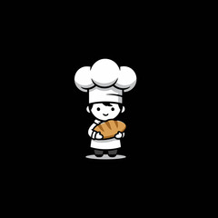 Cute Cartoon Chef Holding a Croissant.