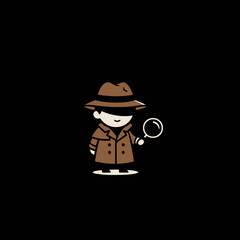 Cute Cartoon Detective Character with Magnifying Glass.