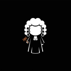 Cartoon Judge Holding Gavel in Courtroom.
